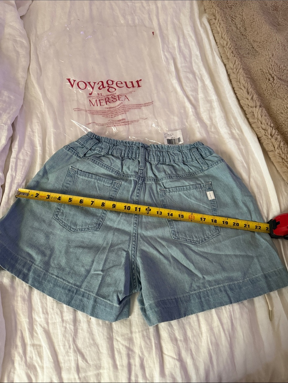 Voyageur Londonberry High-Waist Linen-Denim Shorts in Light Blue - Picture 7 of 10